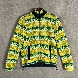 American Eagle Jacket Womens XS Yellow Aztec Sherpa Fleece Full Zip Mesh Lined‎